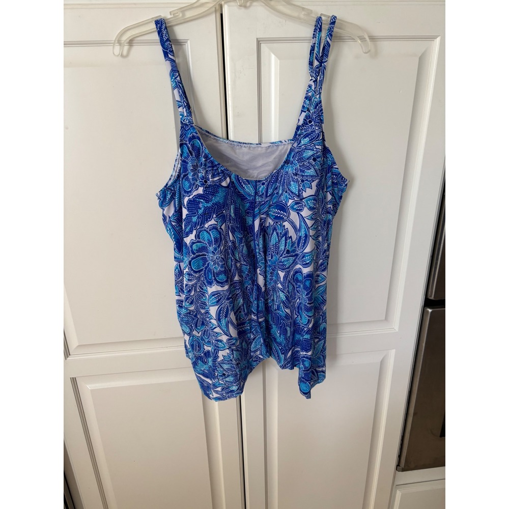 Paradise Bay Womens Blue Floral Paisley Handkerchief Hem Tankini Top Size 20W